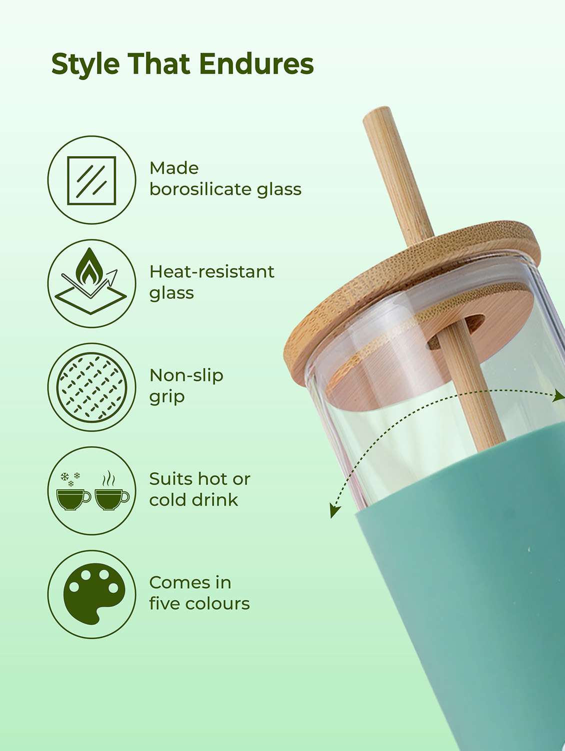 imeco eco-sipper borosilicate glass sipper with bamboo straw 450 ml - peach - 22174107 -  Standard Image - 2