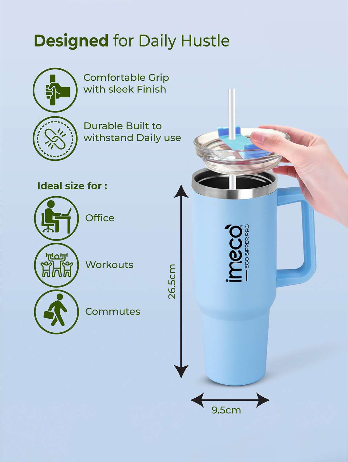 imeco eco-sipper pro stainless steel tumbler with straw 1.2 litre - sky blue - 22174110 -  Standard Image - 2
