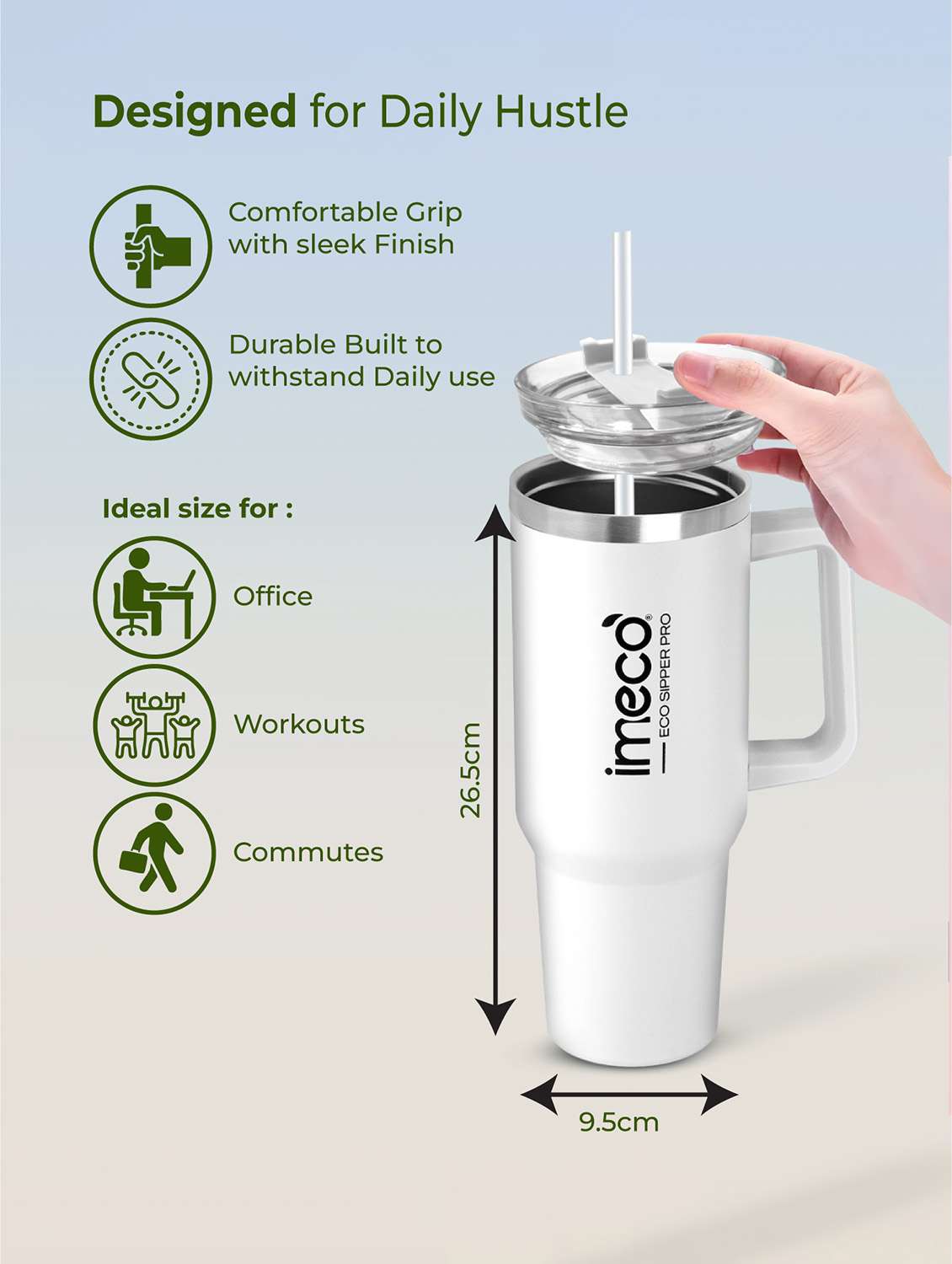 imeco eco-sipper pro stainless steel tumbler with straw 1.2 litre - sky blue - 22174111 -  Standard Image - 2