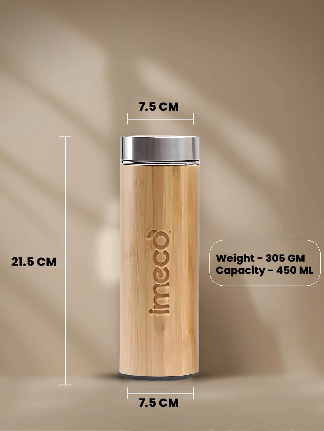 imeco eco-pour flat head bamboo bottle with stainless steel lid 450 ml - 22174115 -  Standard Image - 2