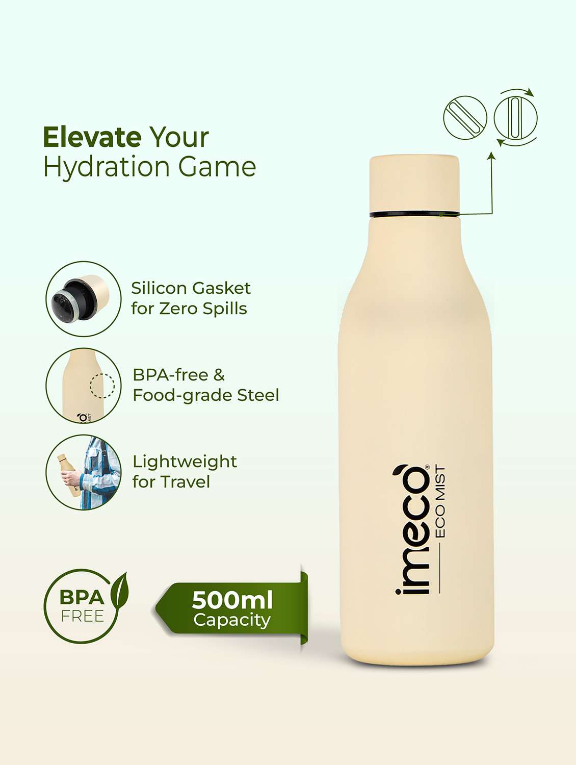 imeco eco mist stainless steel pastel water bottle 500 ml - white - 22174118 -  Standard Image - 2