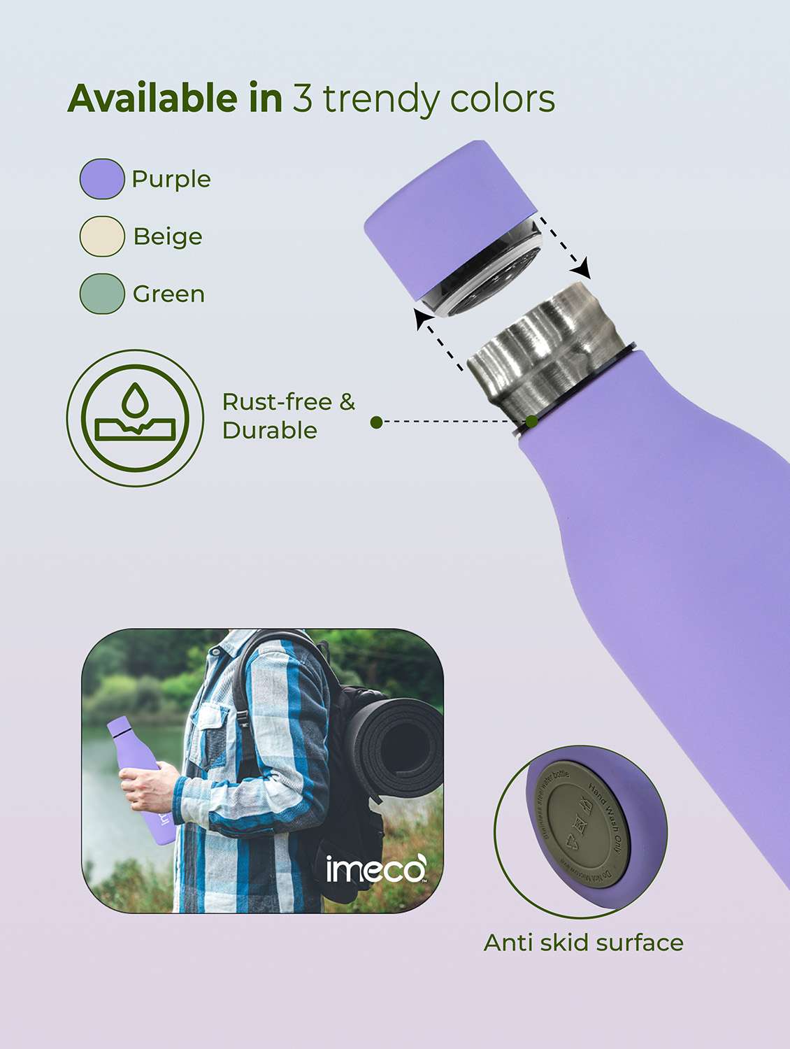 imeco eco mist stainless steel pastel water bottle 500 ml - white - 22174119 -  Standard Image - 2