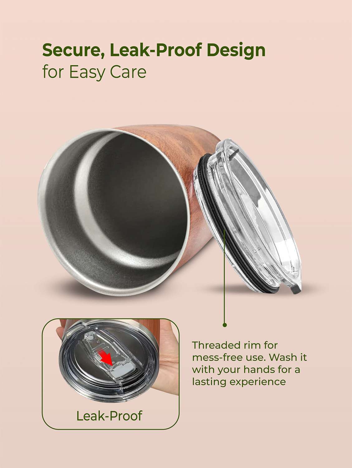 imeco eco oak stainless steel water bottle with wooden texture 600 ml - brown - 22174125 -  Standard Image - 2