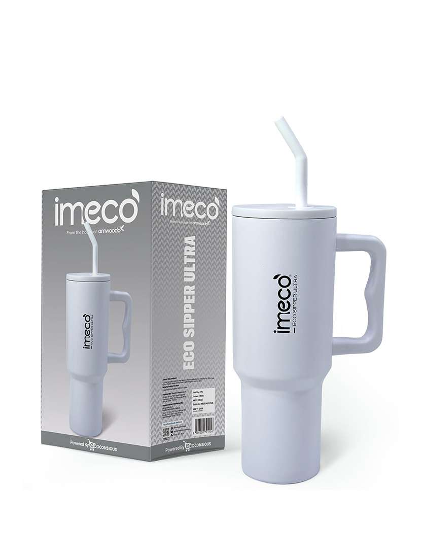 imeco eco sipper ultra stainless steel tumbler with straw & straw cleaner 1.2 litre - white