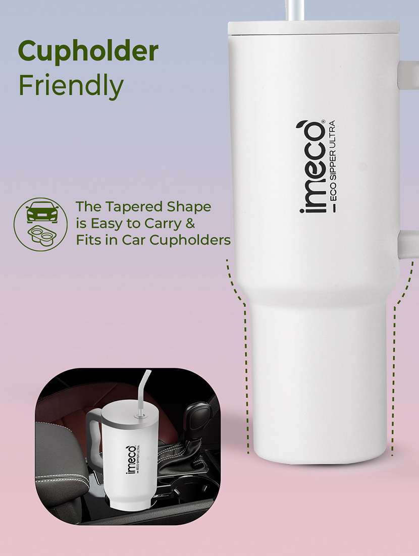 imeco eco sipper ultra stainless steel tumbler with straw & straw cleaner 1.2 litre - white - 22174126 -  Standard Image - 2