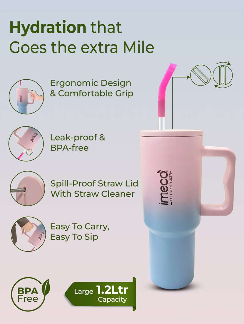 imeco eco sipper ultra stainless steel tumbler with straw & straw cleaner 1.2 litre - white - 22174129 -  Standard Image - 2