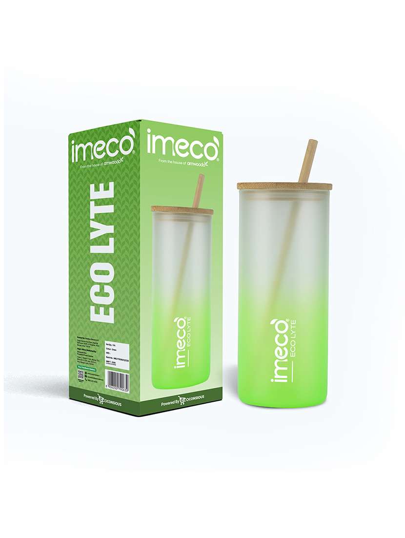 imeco eco lyte borosilicate glass sipper with bamboo lid & reusable straw 600 ml - pink