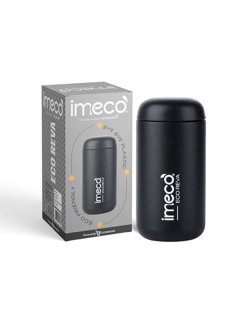 imeco eco reva capsule shaped stainless steel insulated vacuum flask upto 7 hrs hot & cold 400 ml - light yellow