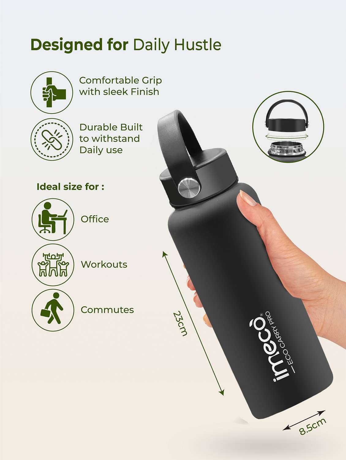 imeco eco carry pro matte finish stainless steel water bottle 1 litre - blue - 22174147 -  Standard Image - 2