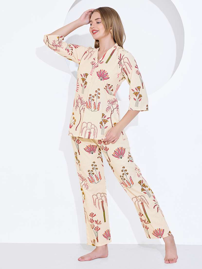 women printed nightwear pyjama set - 22174463 -  Standard Image - 2