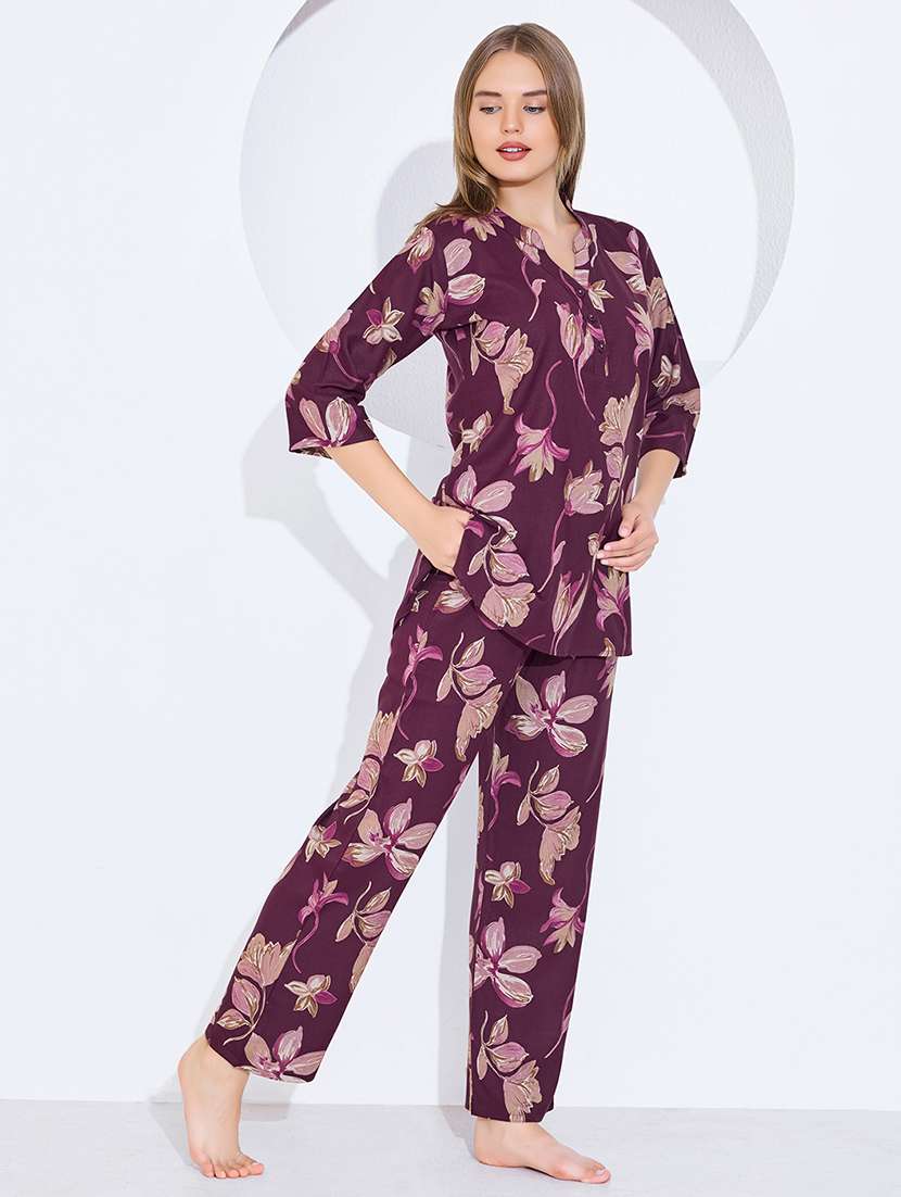 women printed nightwear pyjama set - 22174465 -  Standard Image - 2