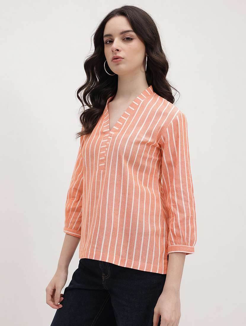 women striped puff sleeve regular top - 22174705 -  Standard Image - 2