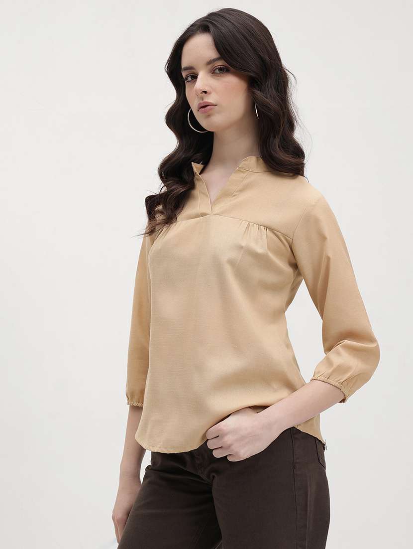 women solid three quarter sleeve regular top - 22174706 -  Standard Image - 2