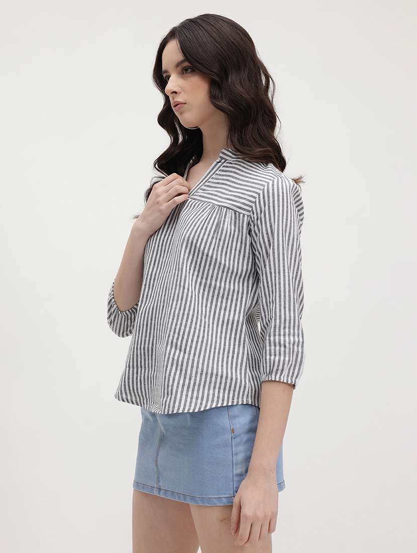 women striped three quarter sleeve regular top - 22174707 -  Standard Image - 2