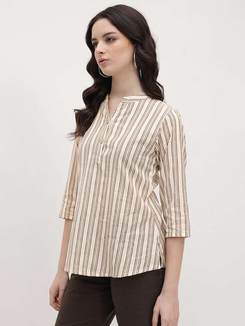 women striped three quarter sleeve regular top - 22174710 -  Standard Image - 2