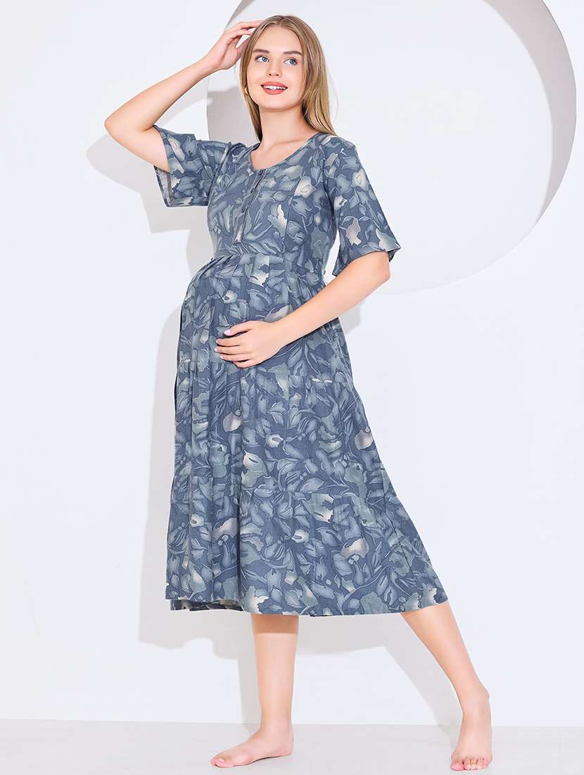 women printed round neck maternity wear dress