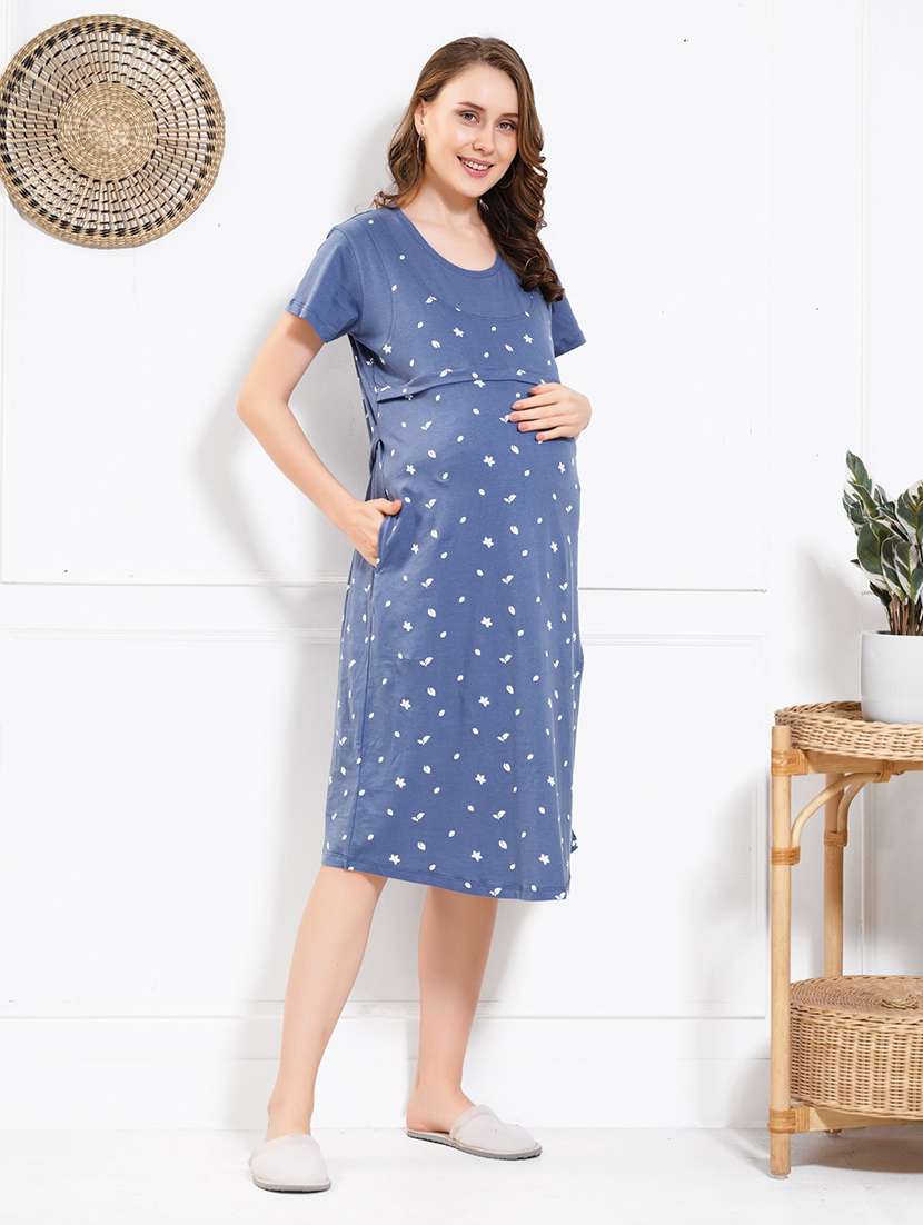 women printed short sleeve maternity wear nighty - 22174735 -  Standard Image - 2