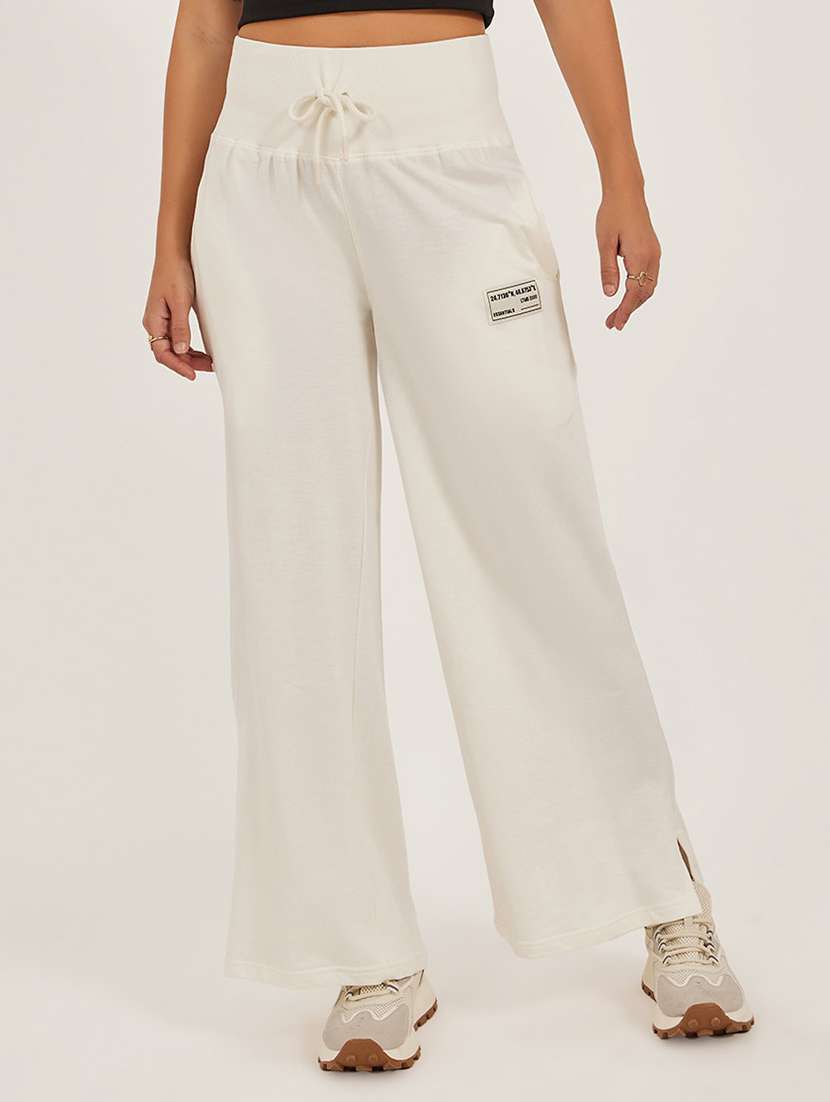 women solid high rise track pant