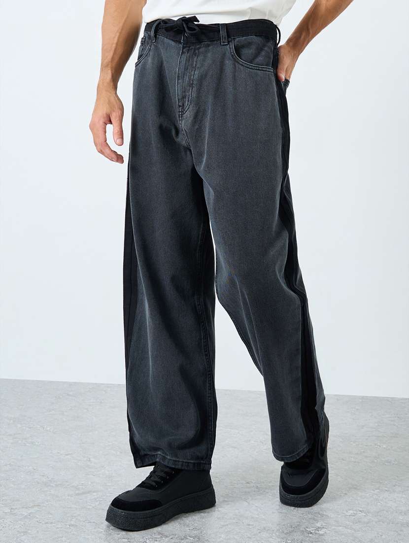 men solid mid rise baggy jean