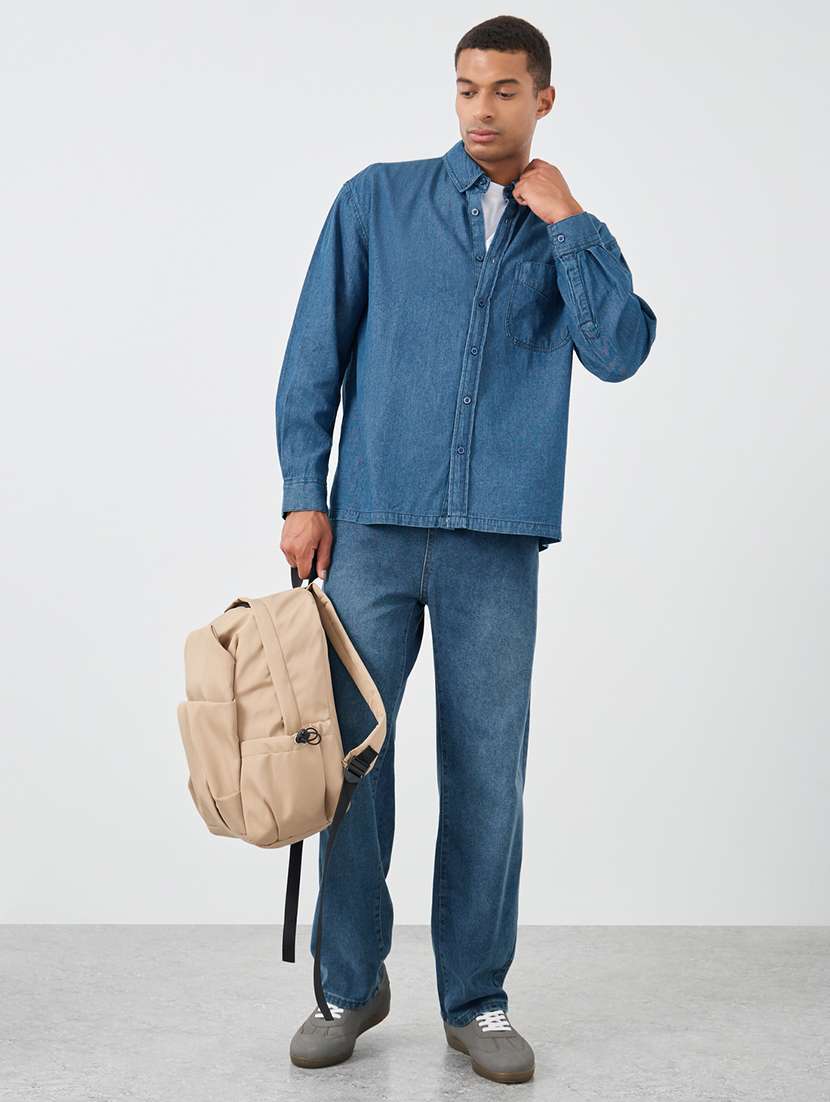 men solid collared long sleeve denim shirt - 22174794 -  Standard Image - 2