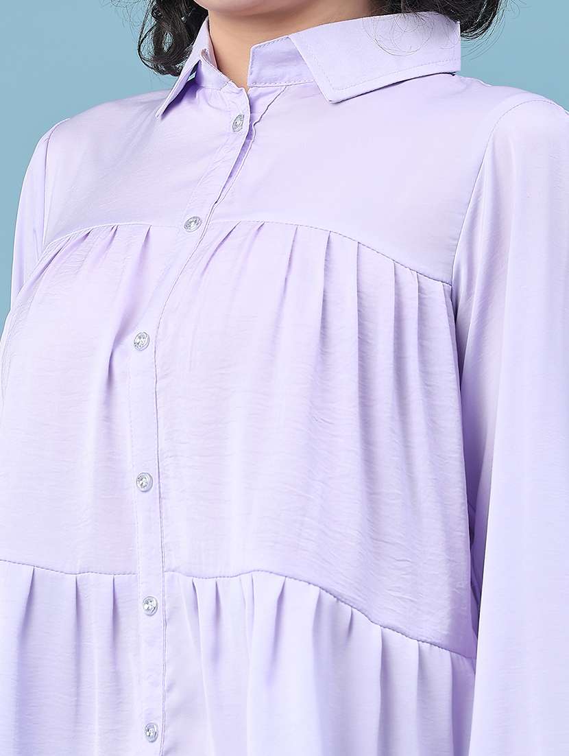 women solid collared long sleeve tiered top - 22174832 -  Standard Image - 2