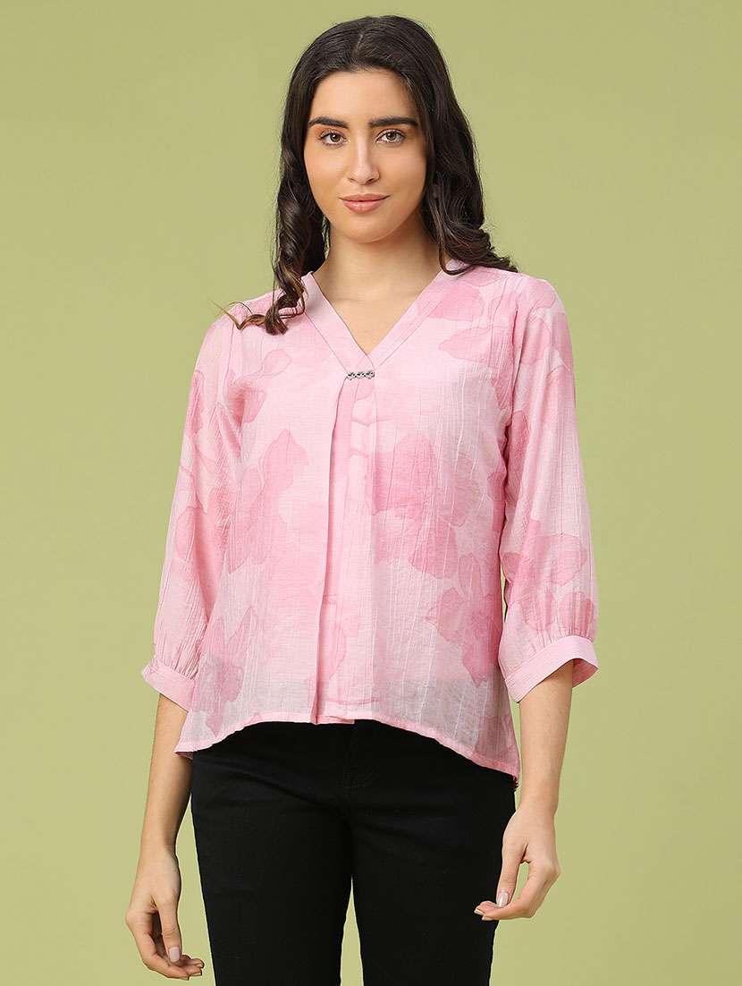women floral print three quarter sleeve top - 22174834 -  Standard Image - 2