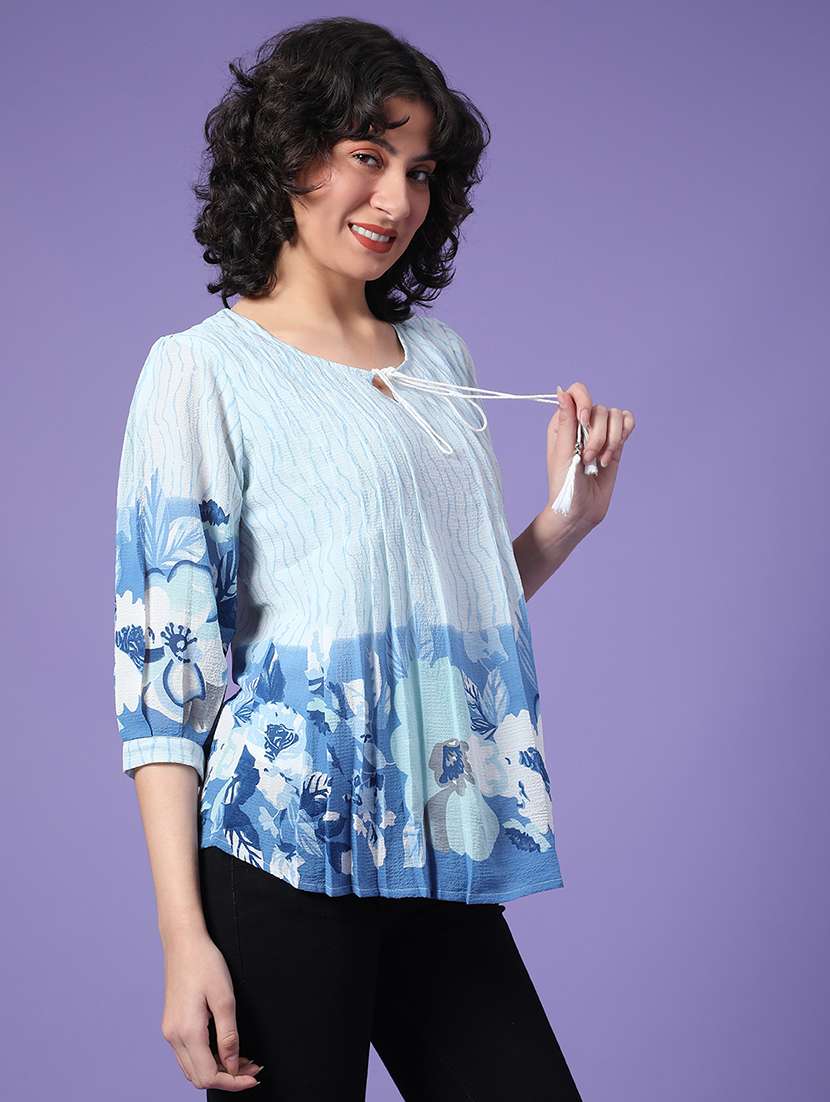 women blue poly cotton regular top - 22174841 -  Standard Image - 2
