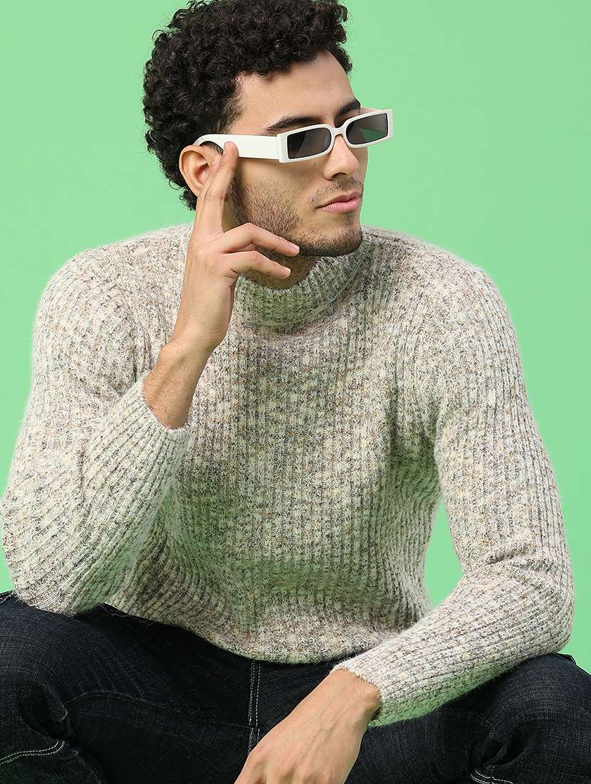 men self design long sleeve regular fit pullover 