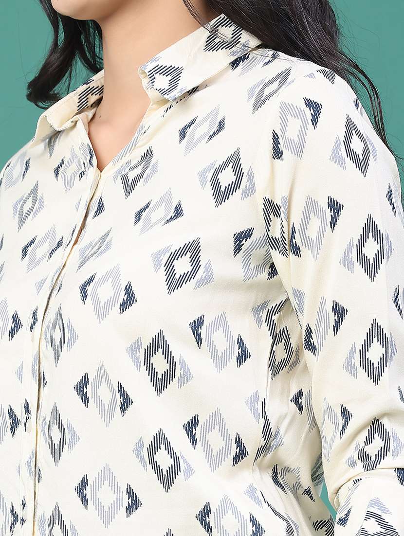 women printed collared three quarter sleeve shirt - 22174903 -  Standard Image - 2