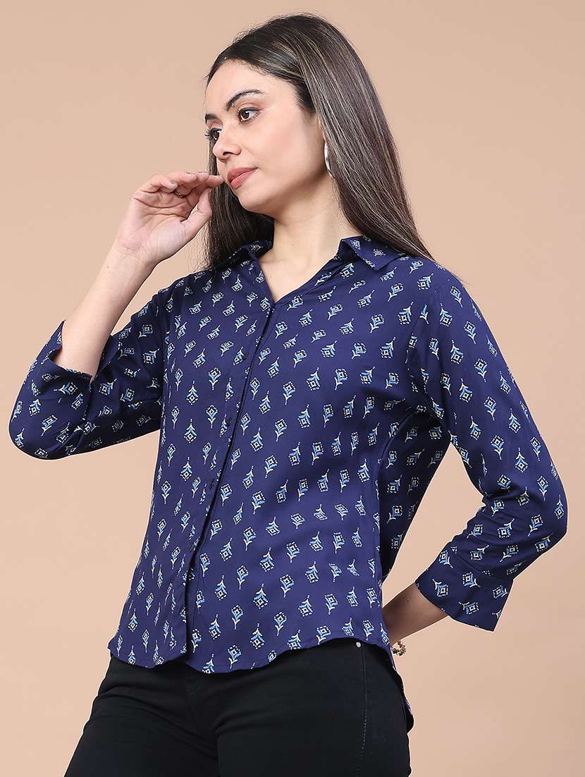 women navy blue rayon regular shirt - 22174904 -  Standard Image - 2