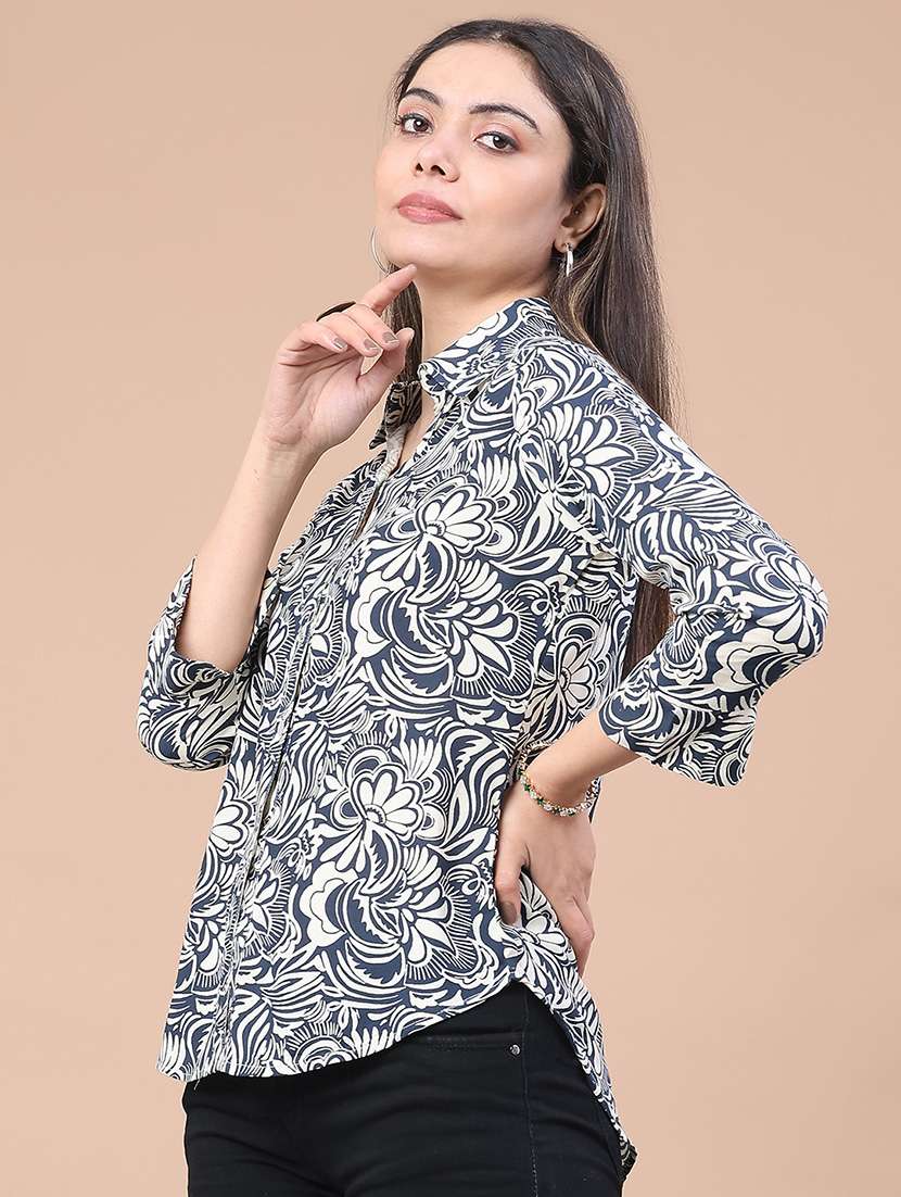 women printed collared three quarter sleeve shirt - 22174905 -  Standard Image - 2