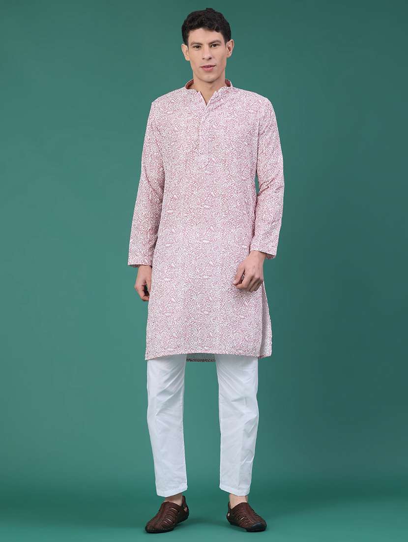 men printed long sleeve kurta set - 22175055 -  Standard Image - 2