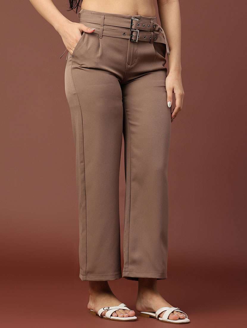 women solid mid rise straight trouser - 22175097 -  Standard Image - 2