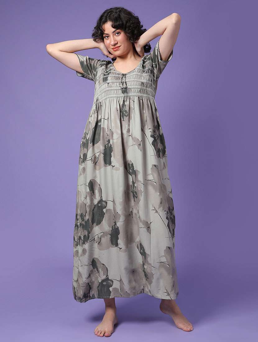women printed short sleeve nighty - 22175102 -  Standard Image - 2