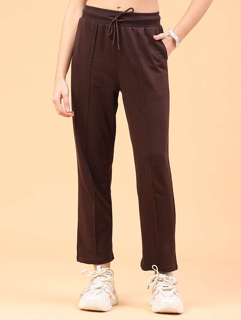 women solid mid rise track pant