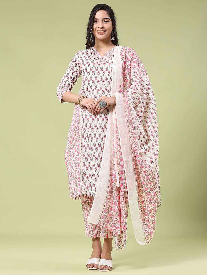 women printed three quarter sleeve kurta pant with dupatta set - 22175109 -  Standard Image - 2