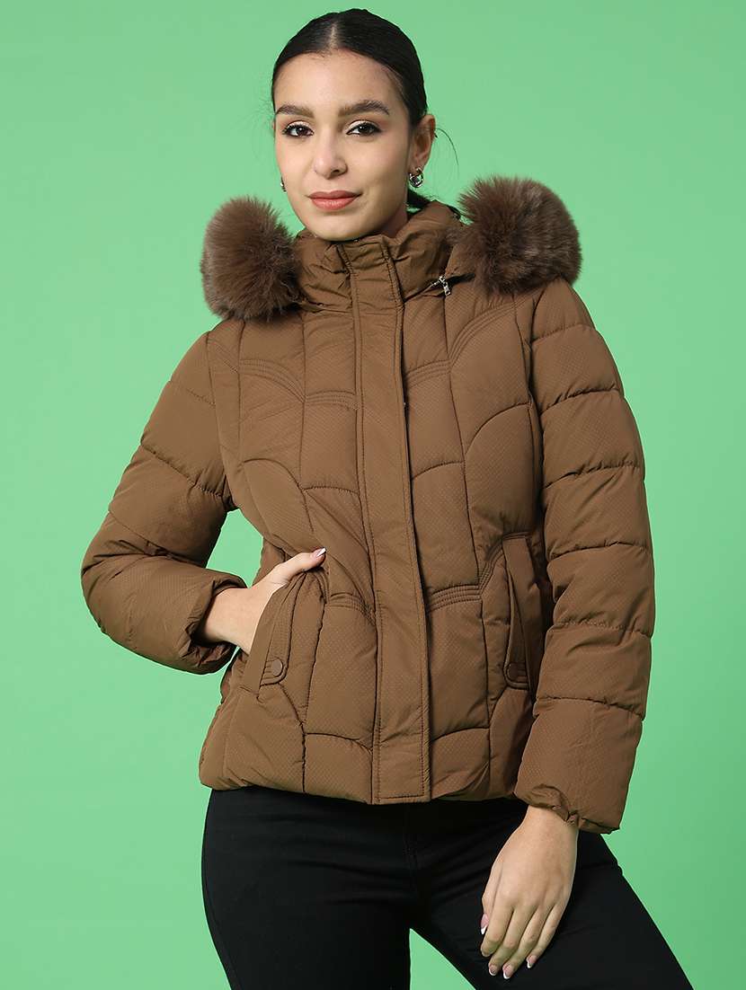 women solid long sleeve puffer jacket