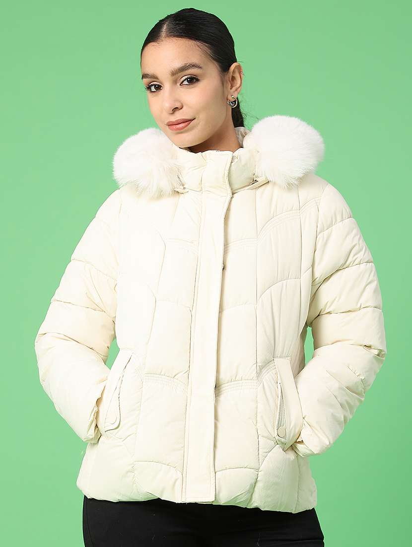 women solid long sleeve puffer jacket