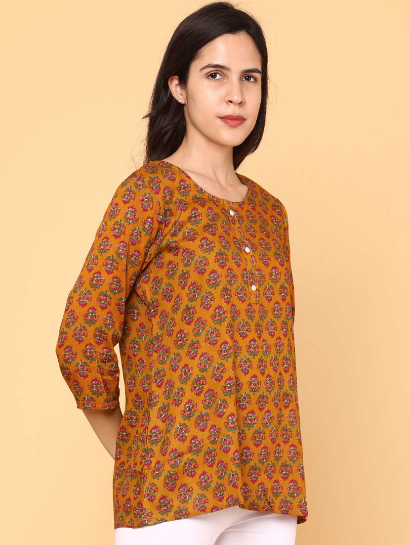 women floral three quarter sleeve straight kurti - 22175315 -  Standard Image - 2