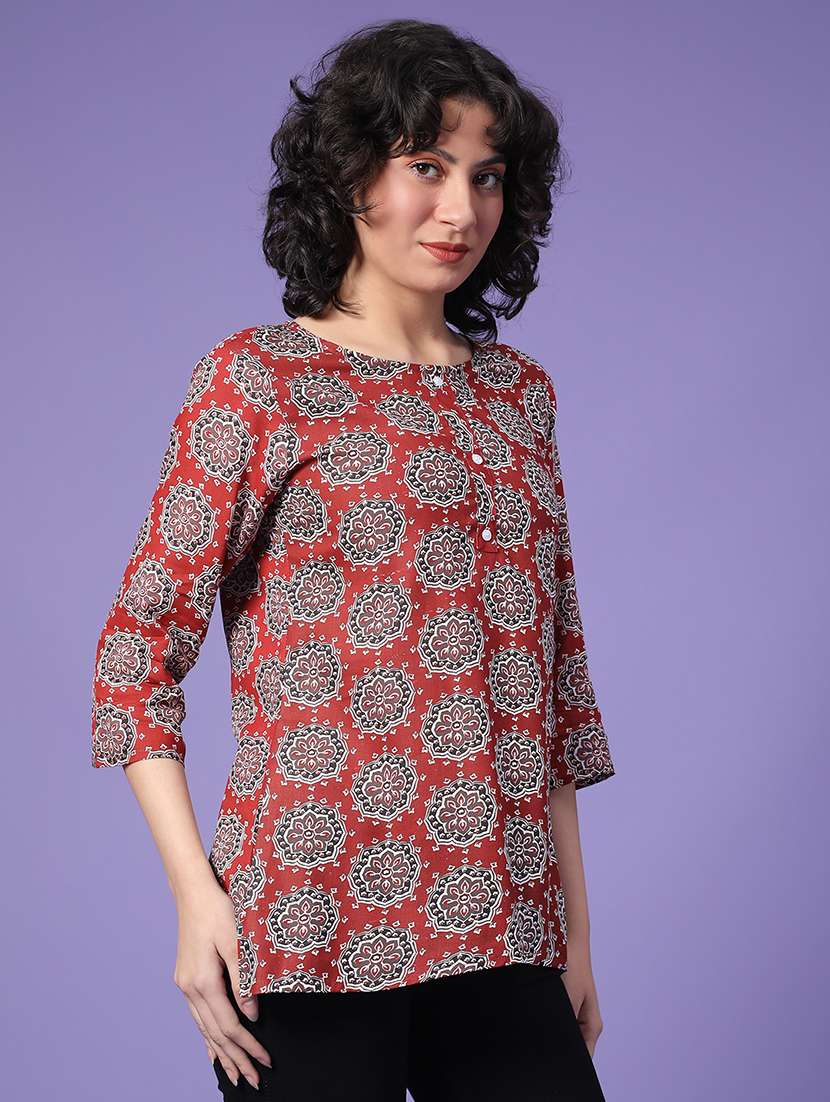 women printed three quarter sleeve straight kurti - 22175316 -  Standard Image - 2