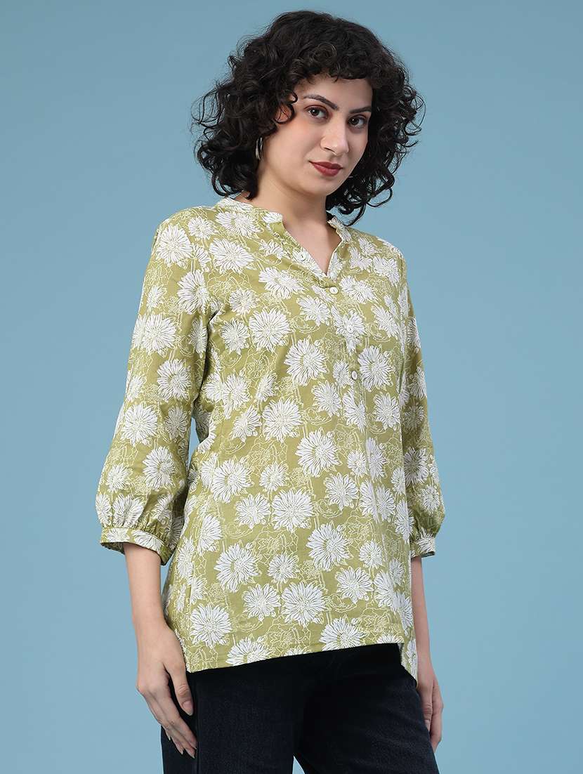 women floral three quarter sleeve straight kurti - 22175322 -  Standard Image - 2