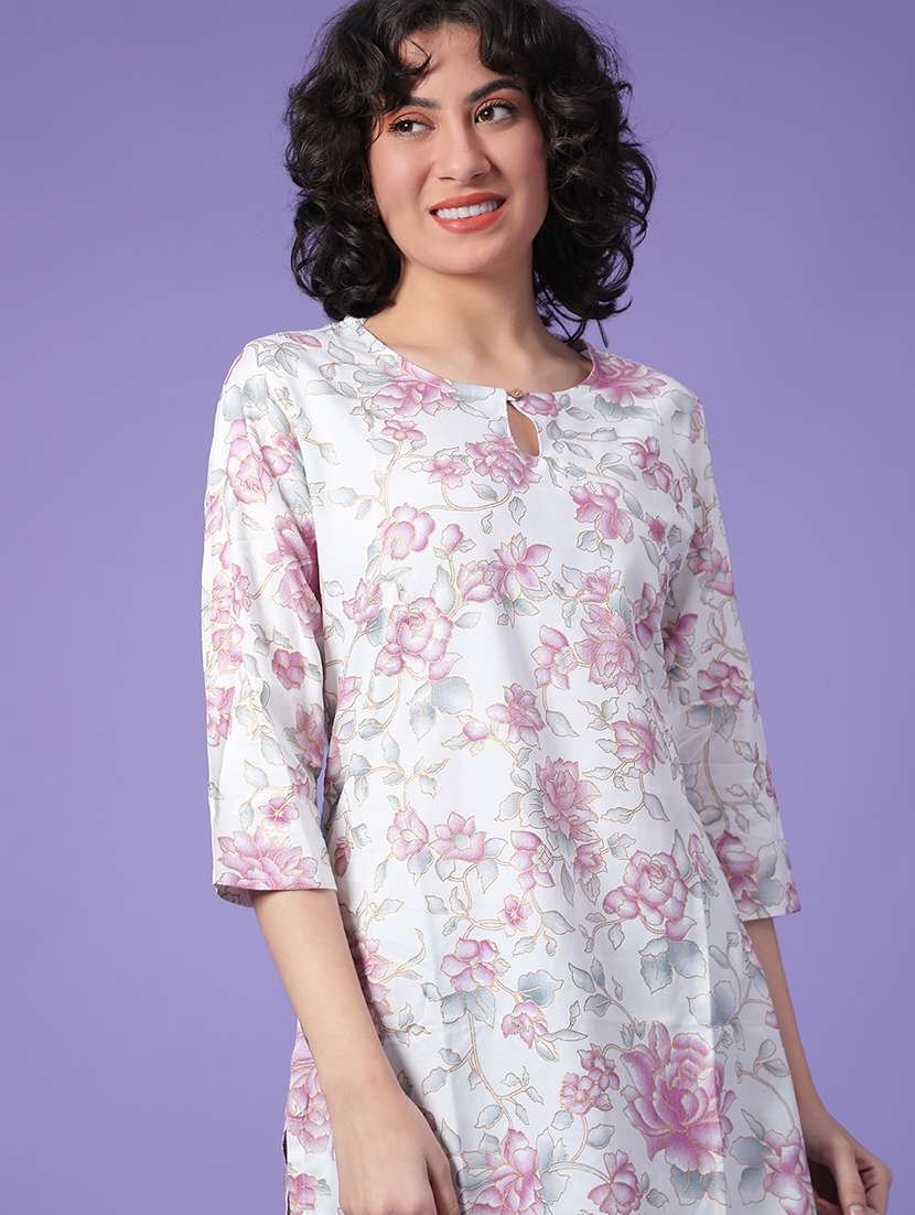 off white rayon straight kurti - 22175327 -  Standard Image - 2