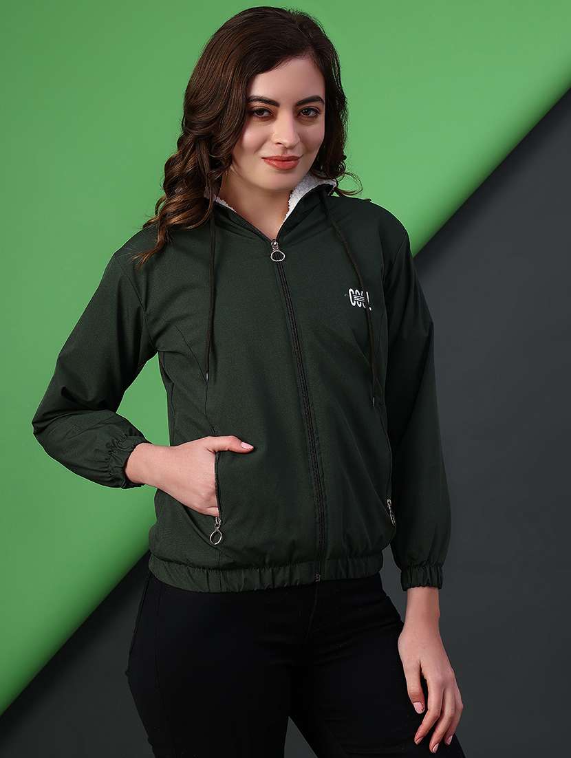 women solid long sleeve hooded regular jacket - 22175337 -  Standard Image - 2