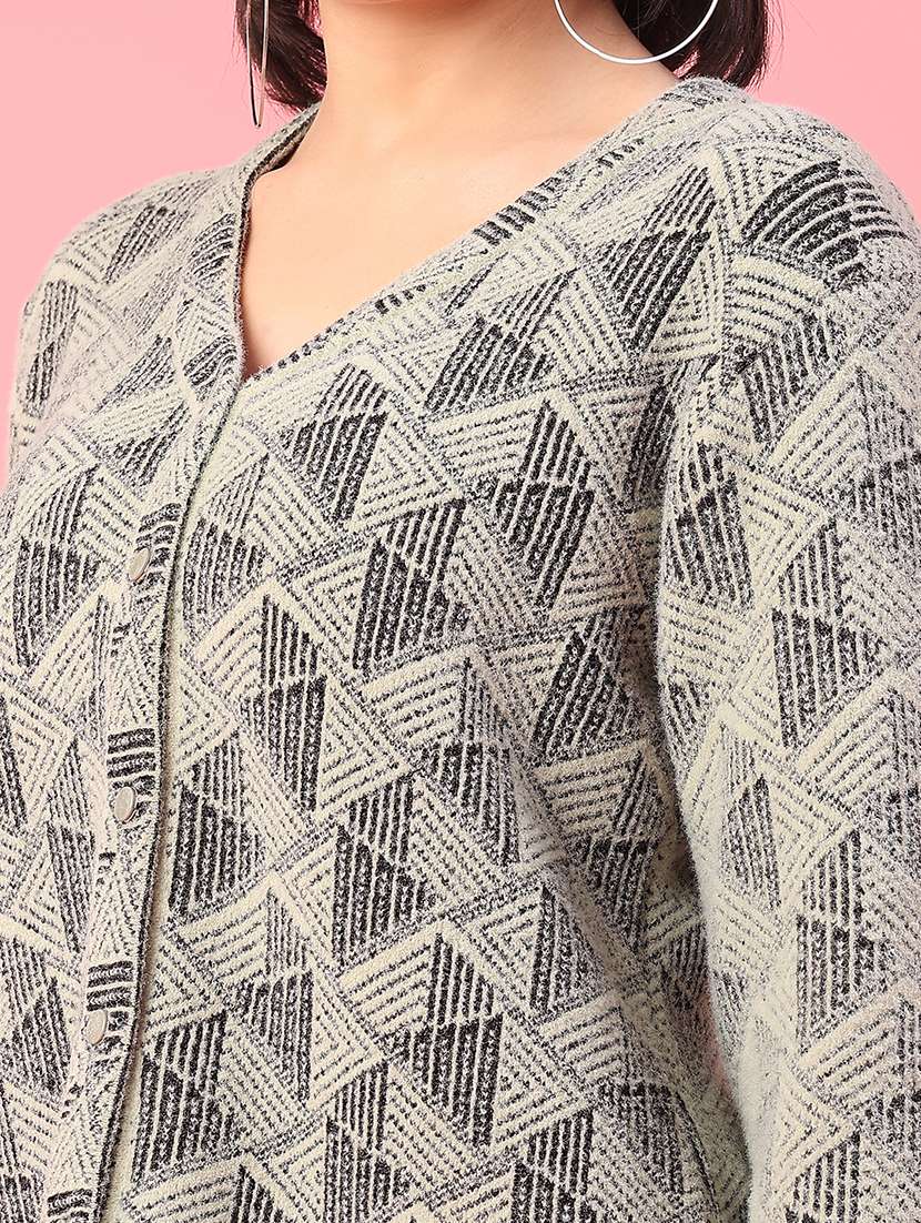 women self design long sleeve cardigan - 22175369 -  Standard Image - 2