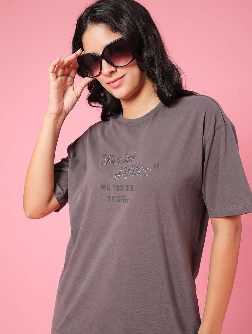 women grey cotton boxy t-shirt