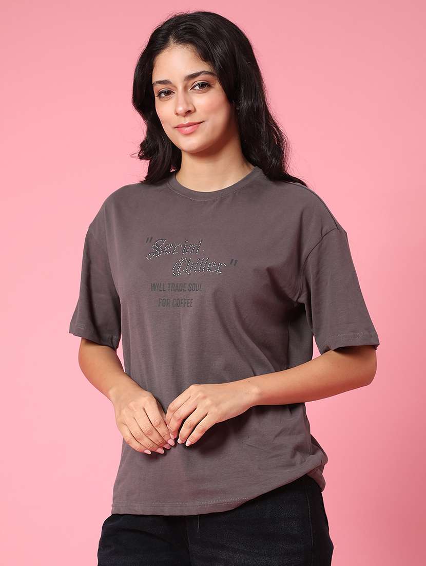 women grey cotton boxy t-shirt - 22175436 -  Standard Image - 2