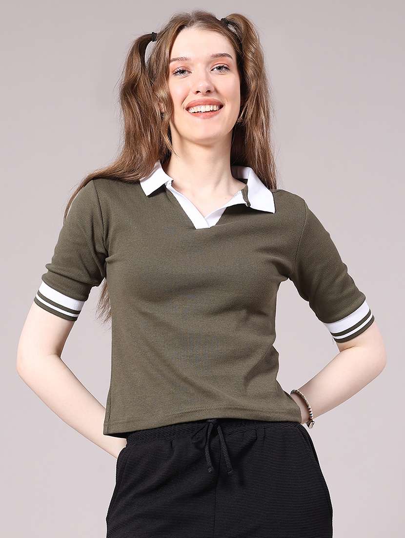 women printed short sleeve crop polo t-shirt - 22175440 -  Standard Image - 2