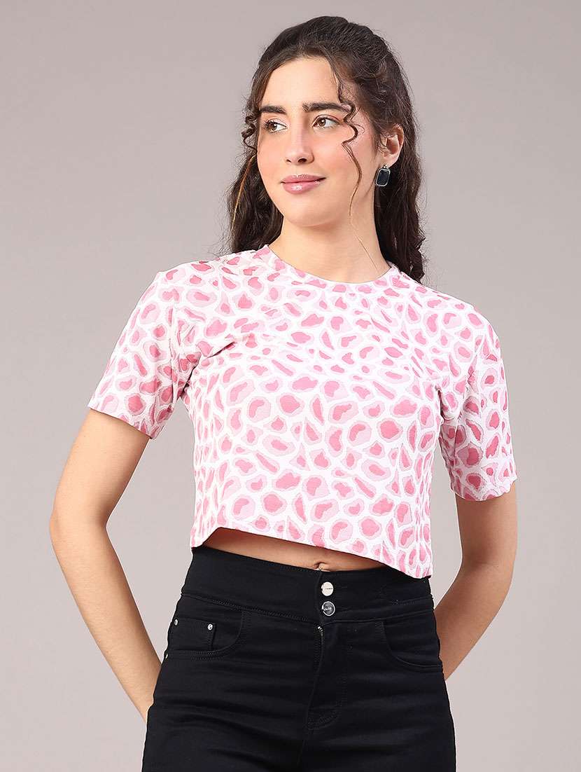 women printed short sleeve crop t-shirt