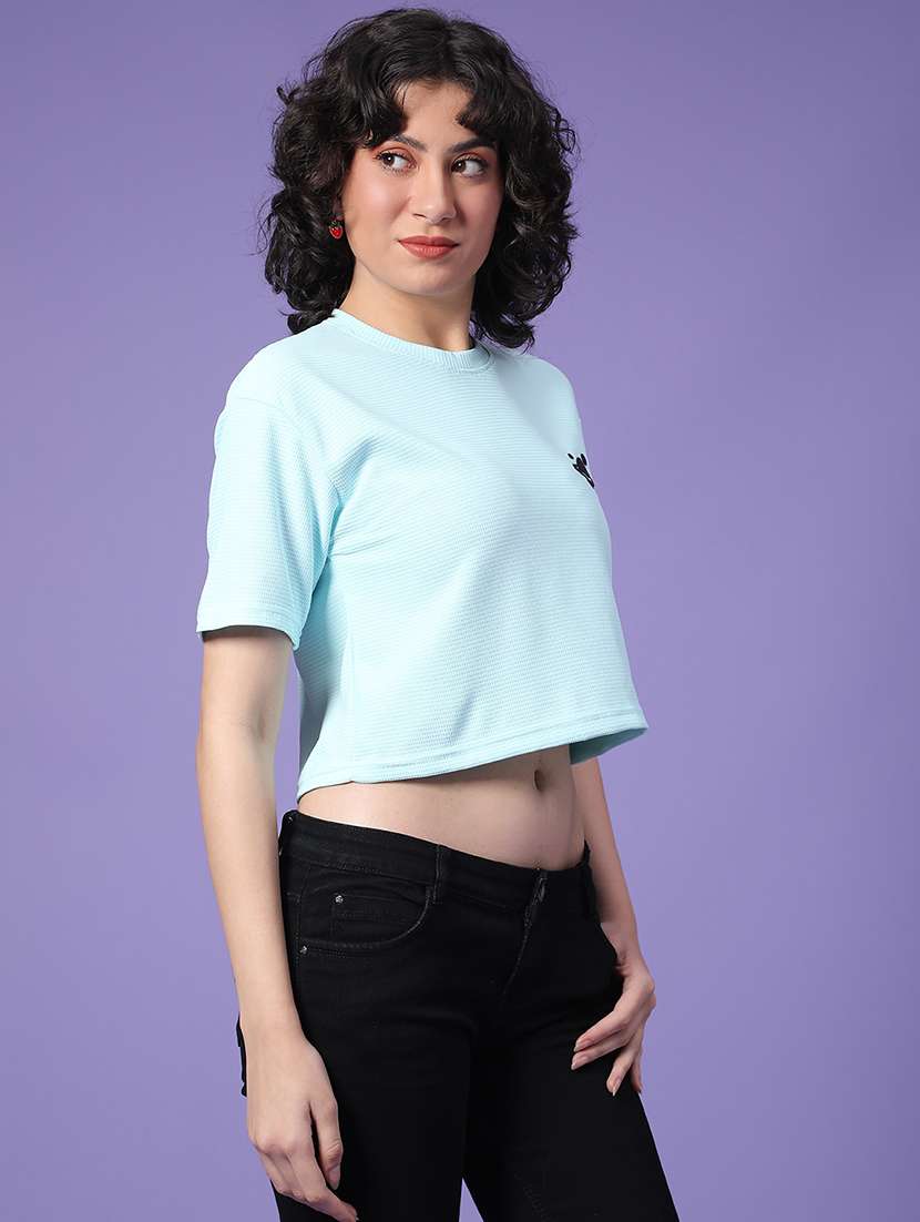 women solid short sleeve crop t-shirt - 22175460 -  Standard Image - 2