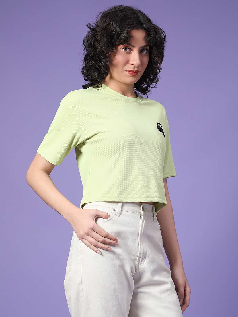 women solid short sleeve crop t-shirt - 22175461 -  Standard Image - 2